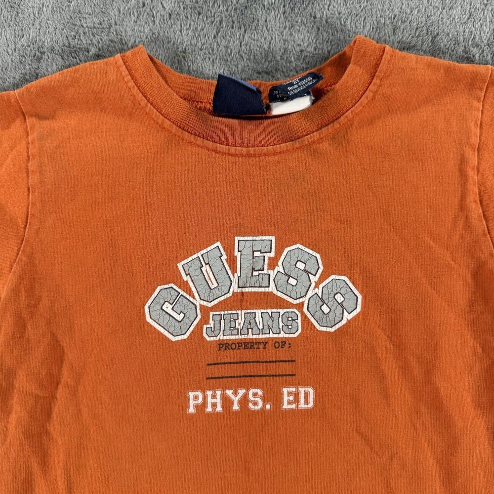 Vintage Guess Jeans Physical Education Kids T Shirt 2T Orange Y2K